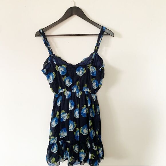 Abercrombie & Fitch Blue Floral Ruffle Spagetti Strap Mini‎ Dress - Picture 5 of 11